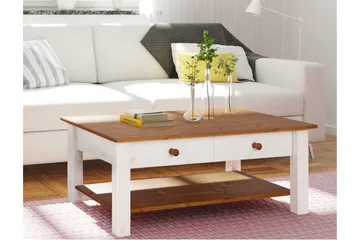 Evonne Soffbord 100 cm med Förvaring 2 Lådor + Hylla - Vit/Brun - Möbler - Vardagsrum - Soffbord & vardagsrumsbord - Soffbord