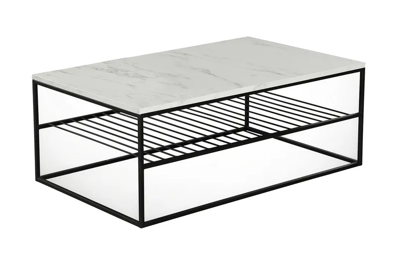 Falan Soffbord 95 cm med Förvaring Hylla Marmormönster Ribbo, Vit/Svart