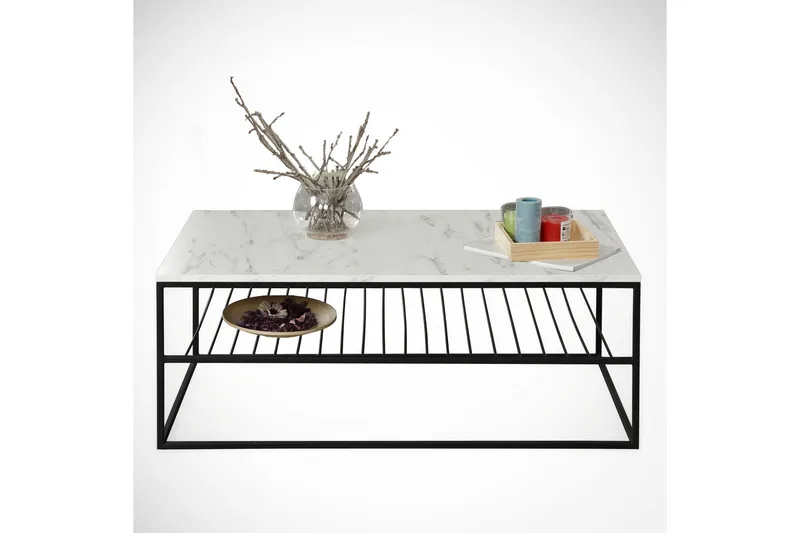 Falan Soffbord 95 cm med Förvaring Hylla Marmormönster Ribbo - Vit/Svart - Möbler - Vardagsrum - Soffbord & vardagsrumsbord - Soffbord