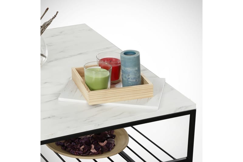 Falan Soffbord 95 cm med Förvaring Hylla Marmormönster Ribbo - Vit/Svart - Möbler - Vardagsrum - Soffbord & vardagsrumsbord - Soffbord