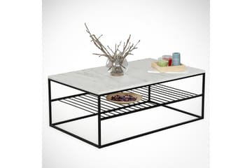 Falan Soffbord 95 cm med Förvaring Hylla Marmormönster Ribbo - Vit/Svart - Möbler - Vardagsrum - Soffbord & vardagsrumsbord - Soffbord