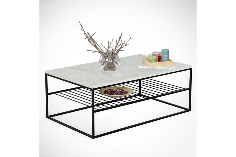 Falan Soffbord 95 cm med Förvaring Hylla Marmormönster Ribbo - Vit/Svart - Möbler - Vardagsrum - Soffbord & vardagsrumsbord - Soffbord