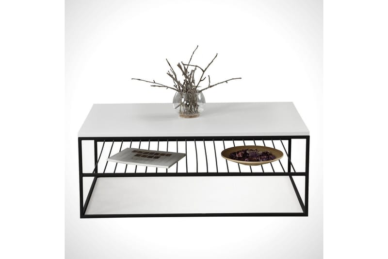 Falan Soffbord 95 cm med Förvaring Hyllor Ribbor - Vit/Svart - Möbler - Vardagsrum - Soffbord & vardagsrumsbord - Soffbord