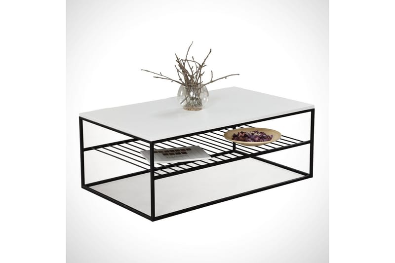 Falan Soffbord 95 cm med Förvaring Hyllor Ribbor - Vit/Svart - Möbler - Vardagsrum - Soffbord & vardagsrumsbord - Soffbord