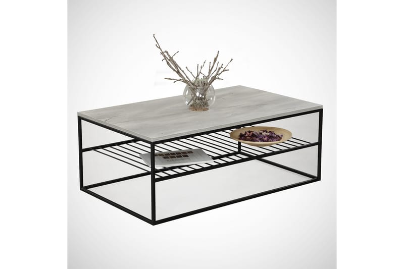 Falan Soffbord 95 cm med Hyllor Ribbor - Grå/Vit - Möbler - Vardagsrum - Soffbord & vardagsrumsbord - Soffbord