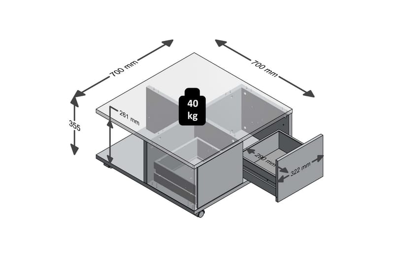 FMD Mobilt soffbord 70x70x35,5 cm betong och vit högglans - Grå - Soffbord - Bord