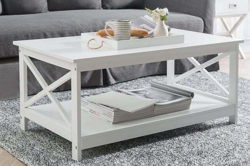 FOSSES Soffbord 100 cm med Förvaring Hylla Vit - Möbler - Vardagsrum - Soffbord & vardagsrumsbord - Soffbord