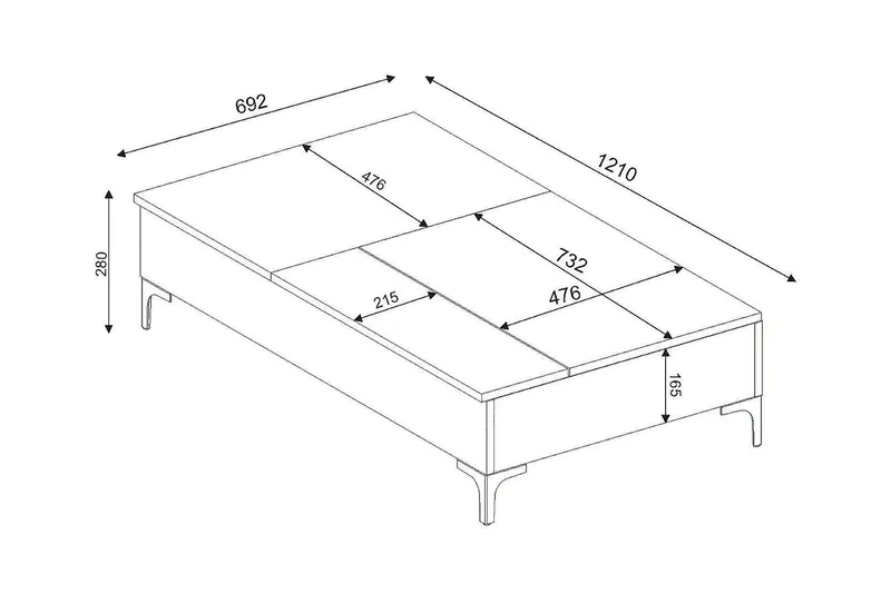Furny Home Soffbord 121 cm Höj- och Sänkbar med Förvaring - Vit - Möbler - Vardagsrum - Soffbord & vardagsrumsbord - Soffbord