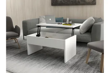 Furny Home Soffbord 90 cm Höj- och Sänkbar med Förvaring - Vit - Möbler - Vardagsrum - Soffbord & vardagsrumsbord - Soffbord