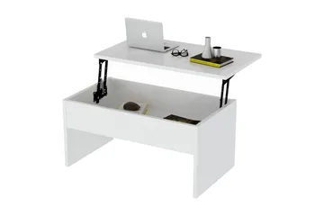 Furny Home Soffbord 90 cm Höj- och Sänkbar med Förvaring - Vit - Möbler - Vardagsrum - Soffbord & vardagsrumsbord - Soffbord