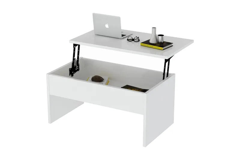 Furny Home Soffbord 90 cm Höj- och Sänkbar med Förvaring - Vit - Möbler - Vardagsrum - Soffbord & vardagsrumsbord - Soffbord