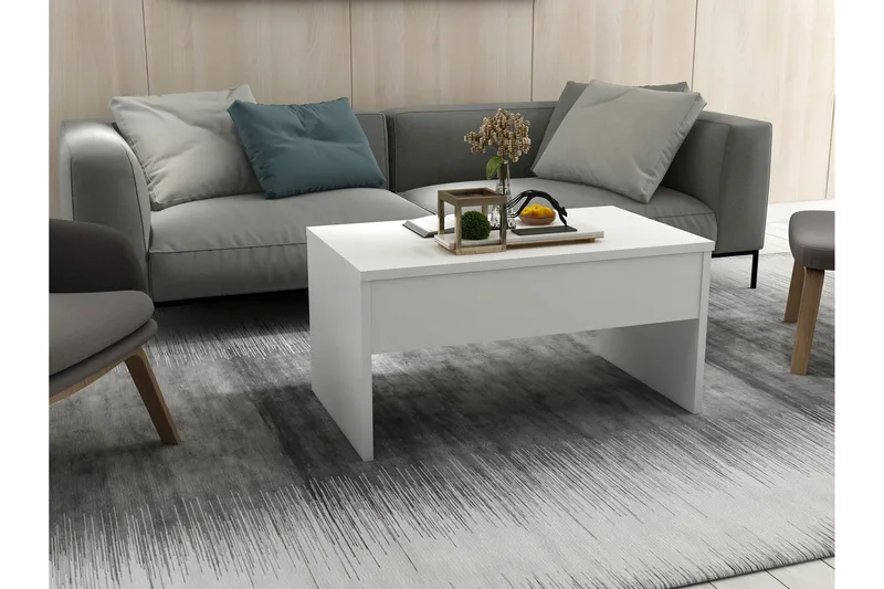 Furny Home Soffbord 90 cm Höj- och Sänkbar med Förvaring - Vit - Möbler - Vardagsrum - Soffbord & vardagsrumsbord - Soffbord