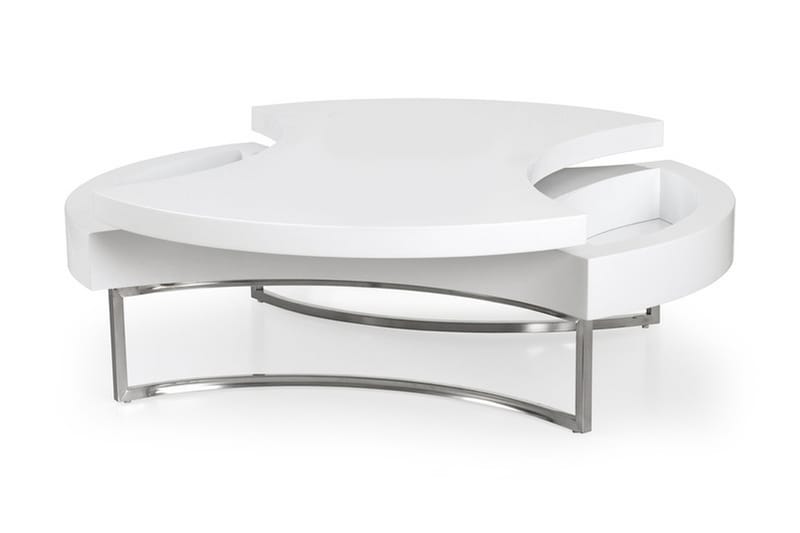 GINETTE Soffbord 115 cm Runt med Förvaring Hylla Vit/Krom - Möbler - Vardagsrum - Soffbord & vardagsrumsbord - Soffbord