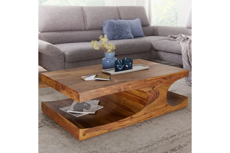 Gjerrild Soffbord 118 cm med Förvaring Hyllor - Massivt Trä - Möbler - Vardagsrum - Soffbord & vardagsrumsbord - Soffbord