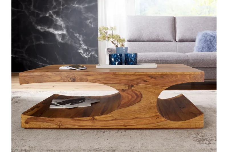 Gjerrild Soffbord 118 cm med Förvaring Hyllor - Massivt Trä - Möbler - Vardagsrum - Soffbord & vardagsrumsbord - Soffbord