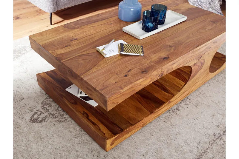 Gjerrild Soffbord 118 cm med Förvaring Hyllor - Massivt Trä - Möbler - Vardagsrum - Soffbord & vardagsrumsbord - Soffbord