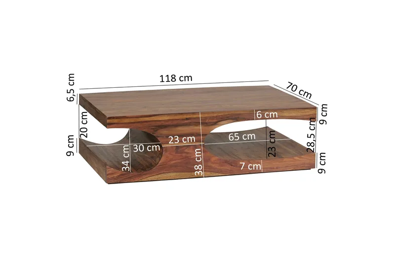 Gjerrild Soffbord 118 cm med Förvaring Hyllor - Massivt Trä - Möbler - Vardagsrum - Soffbord & vardagsrumsbord - Soffbord