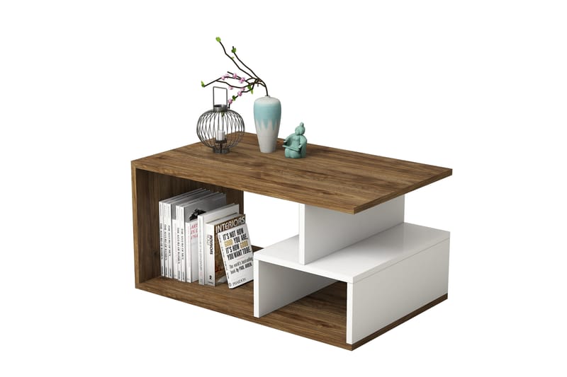 GOIANIA Soffbord 90 cm med Förvaring Hyllor Mörkbrun/Natur/V - Möbler - Vardagsrum - Soffbord & vardagsrumsbord - Soffbord