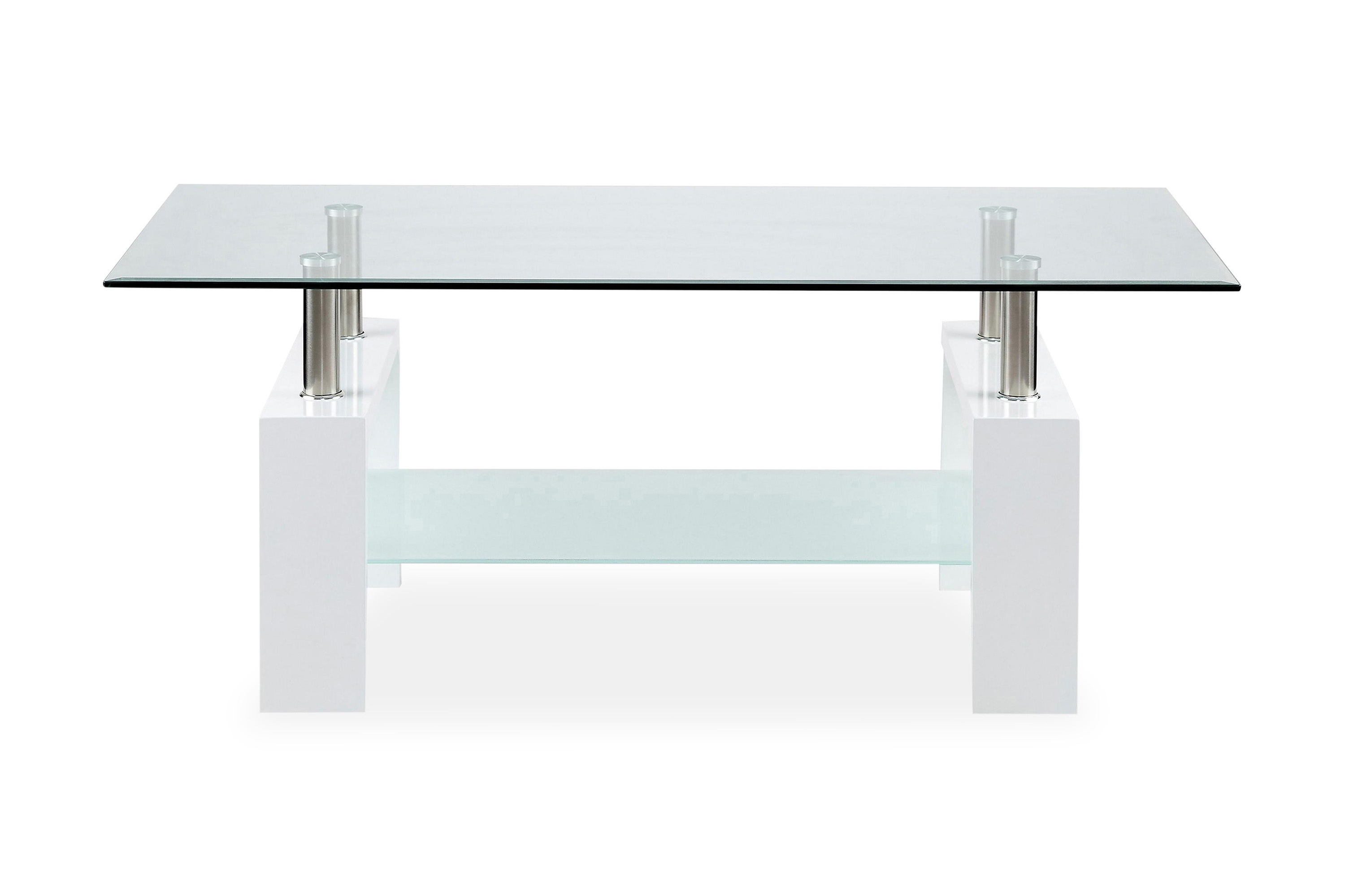 GRUMS Soffbord 110 cm med Förvaring Hylla Glas/Vit/Krom –