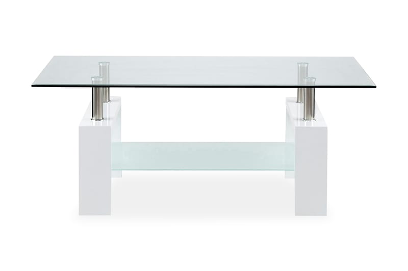 GRUMS Soffbord 110 cm med Förvaring Hylla Glas/Vit/Krom - Bord - Soffbord