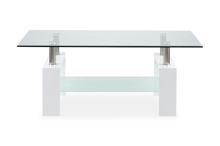 GRUMS Soffbord 110 cm med Förvaring Hylla Glas/Vit/Krom - Bord - Soffbord