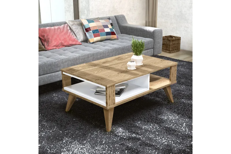 Hejde Soffbord 90 cm med Förvaring Hylla - Brun/Vit - Möbler - Vardagsrum - Soffbord & vardagsrumsbord - Soffbord