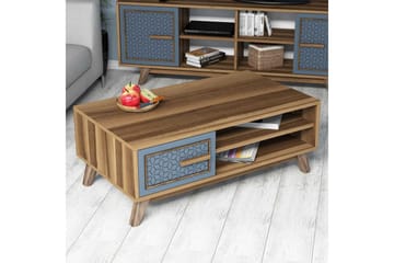 Hovdane Soffbord 105 cm m Förvaring 2 Hyllor+Skåp Diamantmön - Brun/Blå - Möbler - Vardagsrum - Soffbord & vardagsrumsbord - Soffbord
