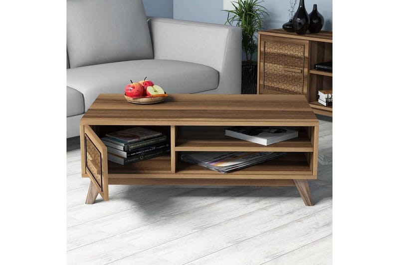 Hovdane Soffbord 105 cm m Förvaring 2 Hyllor+Skåp Diamantmön - Brun/Natur - Möbler - Vardagsrum - Soffbord & vardagsrumsbord - Soffbord