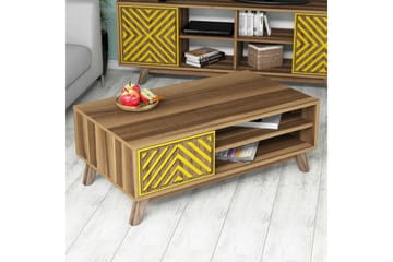 Hovdane Soffbord 105 cm med Förvaring 2 Hyllor Linjer + Skåp - Brun/Gul - Möbler - Vardagsrum - Soffbord & vardagsrumsbord - Soffbord