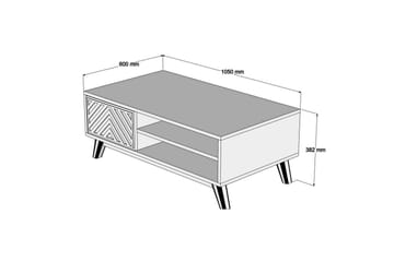 Hovdane Soffbord 105 cm med Förvaring 2 Hyllor Linjer + Skåp - Brun/Gul - Möbler - Vardagsrum - Soffbord & vardagsrumsbord - Soffbord