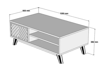 Hovdane Soffbord 105 cm med Förvaring 2 Hyllor + Skåp Linjer - Brun/Vit/Ek - Möbler - Vardagsrum - Soffbord & vardagsrumsbord - Soffbord