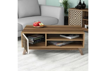Hovdane Soffbord 105 cm med Förvaring 2 Hyllor + Skåp Linjer - Brun/Vit/Ek - Möbler - Vardagsrum - Soffbord & vardagsrumsbord - Soffbord