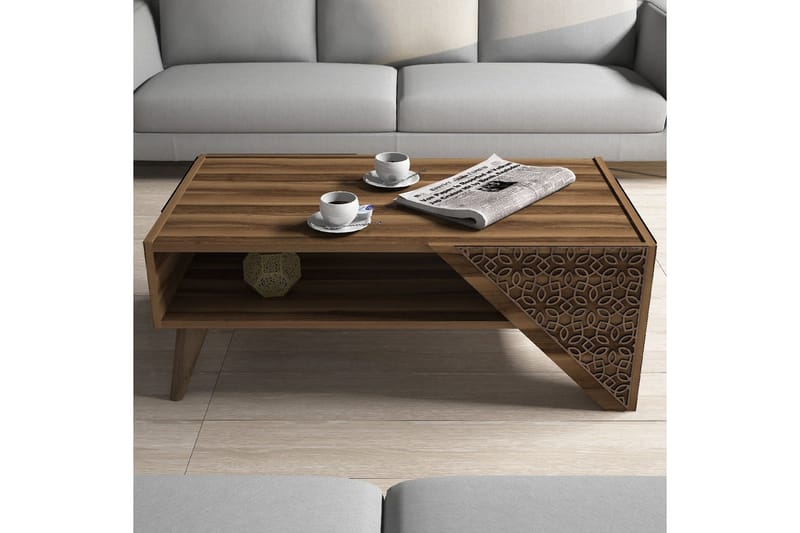 Hovdane Soffbord 105 cm med Förvaring Hylla Blommönster - Brun - Möbler - Vardagsrum - Soffbord & vardagsrumsbord - Soffbord