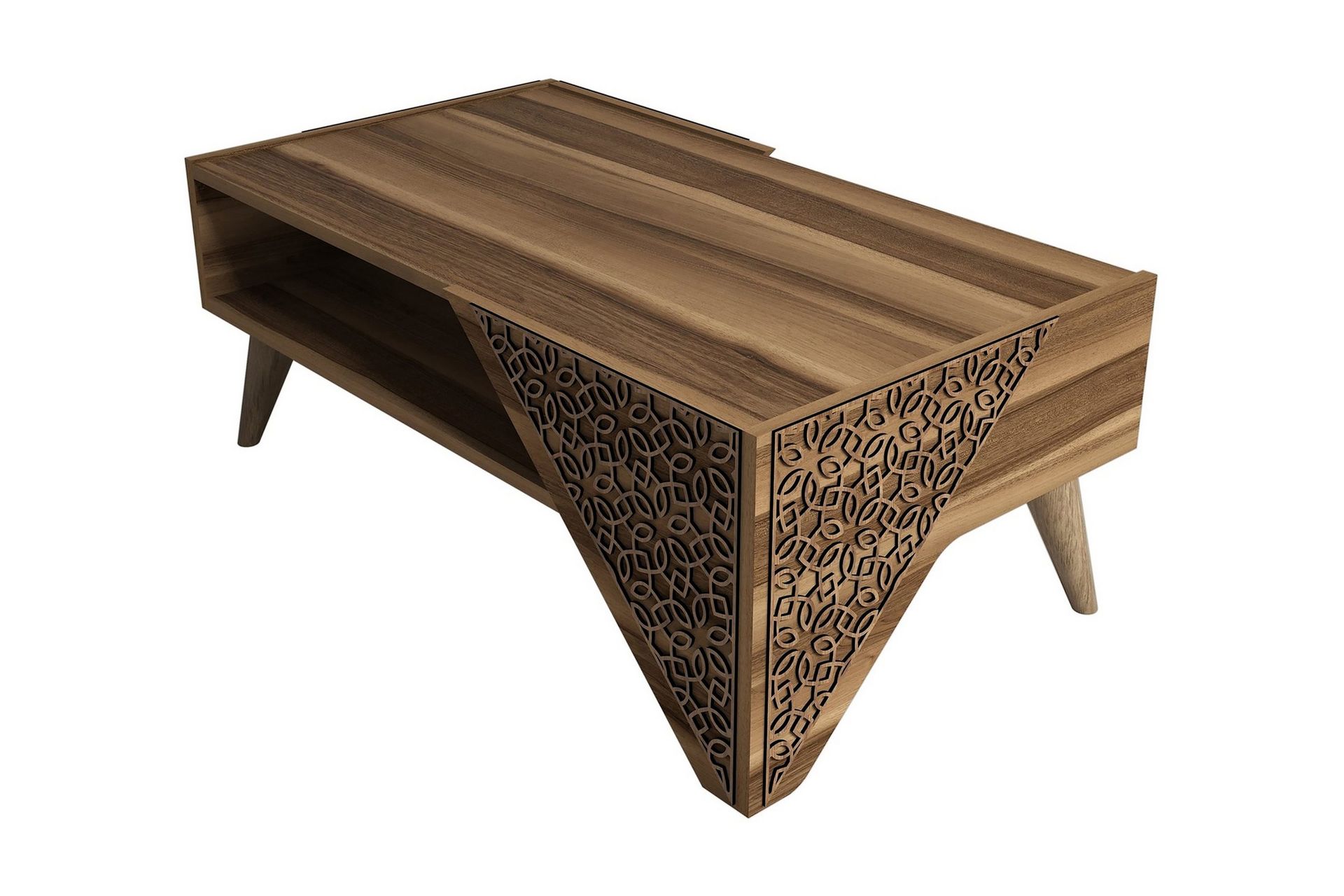 Hovdane Soffbord 105 cm med F&ouml;rvaring Hylla Blomm&ouml;nster - Brun