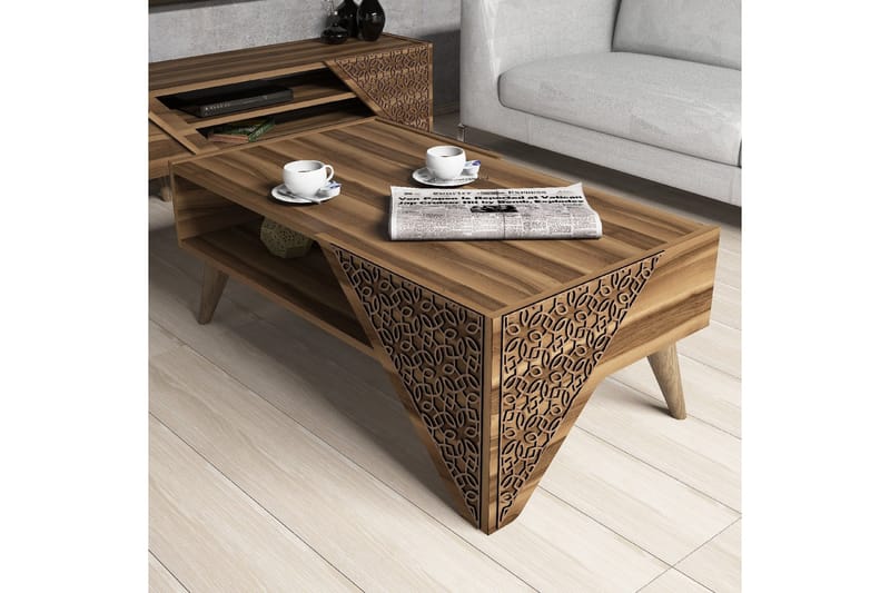 Hovdane Soffbord 105 cm med Förvaring Hylla Blommönster - Brun - Möbler - Vardagsrum - Soffbord & vardagsrumsbord - Soffbord