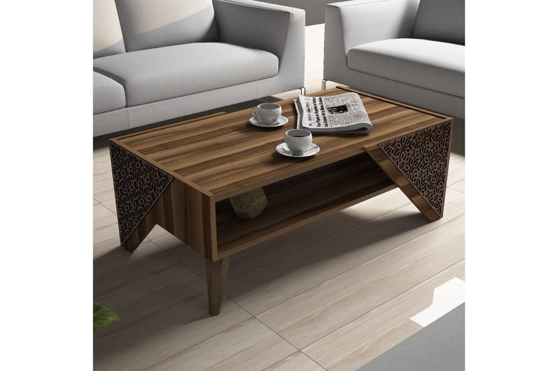 Hovdane Soffbord 105 cm med Förvaring Hylla Blommönster - Brun - Möbler - Vardagsrum - Soffbord & vardagsrumsbord - Soffbord