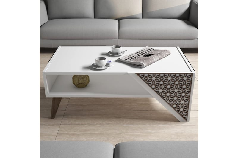 Hovdane Soffbord 105 cm med Förvaring Hylla Blommönster - Vit/Brun - Möbler - Vardagsrum - Soffbord & vardagsrumsbord - Soffbord