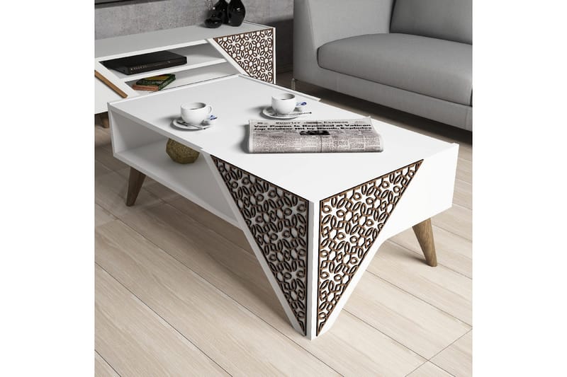 Hovdane Soffbord 105 cm med Förvaring Hylla Blommönster - Vit/Brun - Möbler - Vardagsrum - Soffbord & vardagsrumsbord - Soffbord