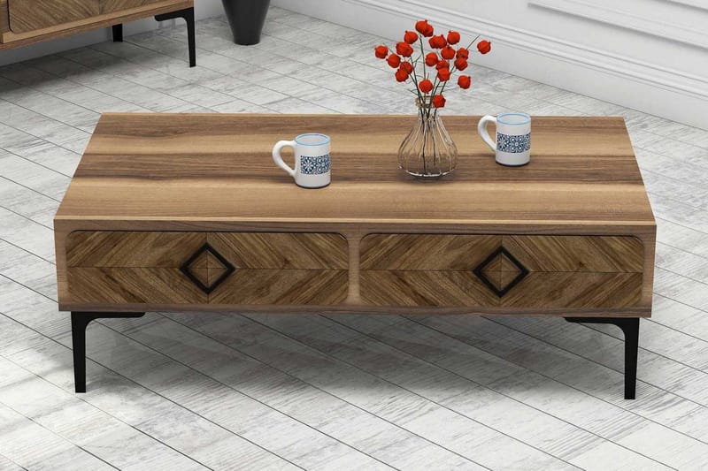 Hovdane Soffbord 105 cm med Förvaring Hylla Fiskbensmönster, Brun