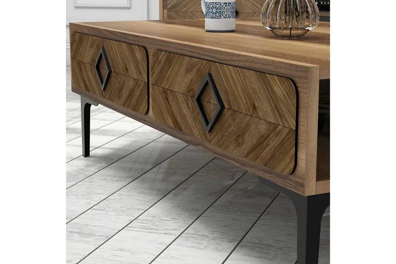 Hovdane Soffbord 105 cm med Förvaring Hylla Fiskbensmönster - Brun - Möbler - Vardagsrum - Soffbord & vardagsrumsbord - Soffbord