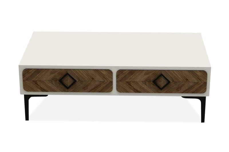 Hovdane Soffbord 105 cm med Förvaring Hylla Fiskbensmönster - Vit/Brun - Möbler - Vardagsrum - Soffbord & vardagsrumsbord - Soffbord