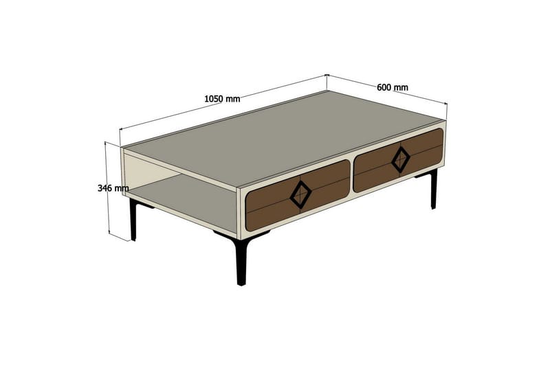 Hovdane Soffbord 105 cm med Förvaring Hylla Fiskbensmönster - Vit/Brun - Möbler - Vardagsrum - Soffbord & vardagsrumsbord - Soffbord