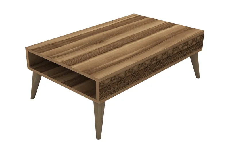 Hovdane Soffbord 105 cm med Förvaring Hylla Kedjemönster, Mörkbrun