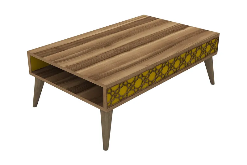 Hovdane Soffbord 105 cm med Förvaring Hylla Kedjemönster - Valnötsbrun/Gul - Möbler - Vardagsrum - Soffbord & vardagsrumsbord - Soffbord
