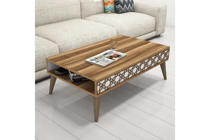 Hovdane Soffbord 105 cm med Förvaring Hylla Kedjemönster - Valnötsbrun/Vit - Möbler - Vardagsrum - Soffbord & vardagsrumsbord - Soffbord