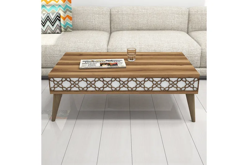 Hovdane Soffbord 105 cm med Förvaring Hylla Kedjemönster - Valnötsbrun/Vit - Möbler - Vardagsrum - Soffbord & vardagsrumsbord - Soffbord