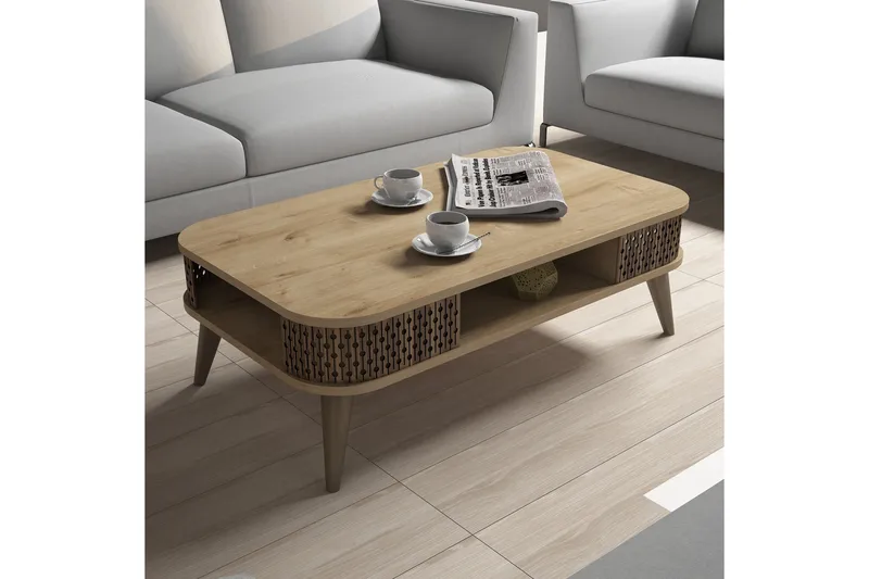 Hovdane Soffbord 105 cm med Förvaring Hylla Runda Hörn - Ljusbrun - Möbler - Vardagsrum - Soffbord & vardagsrumsbord - Soffbord