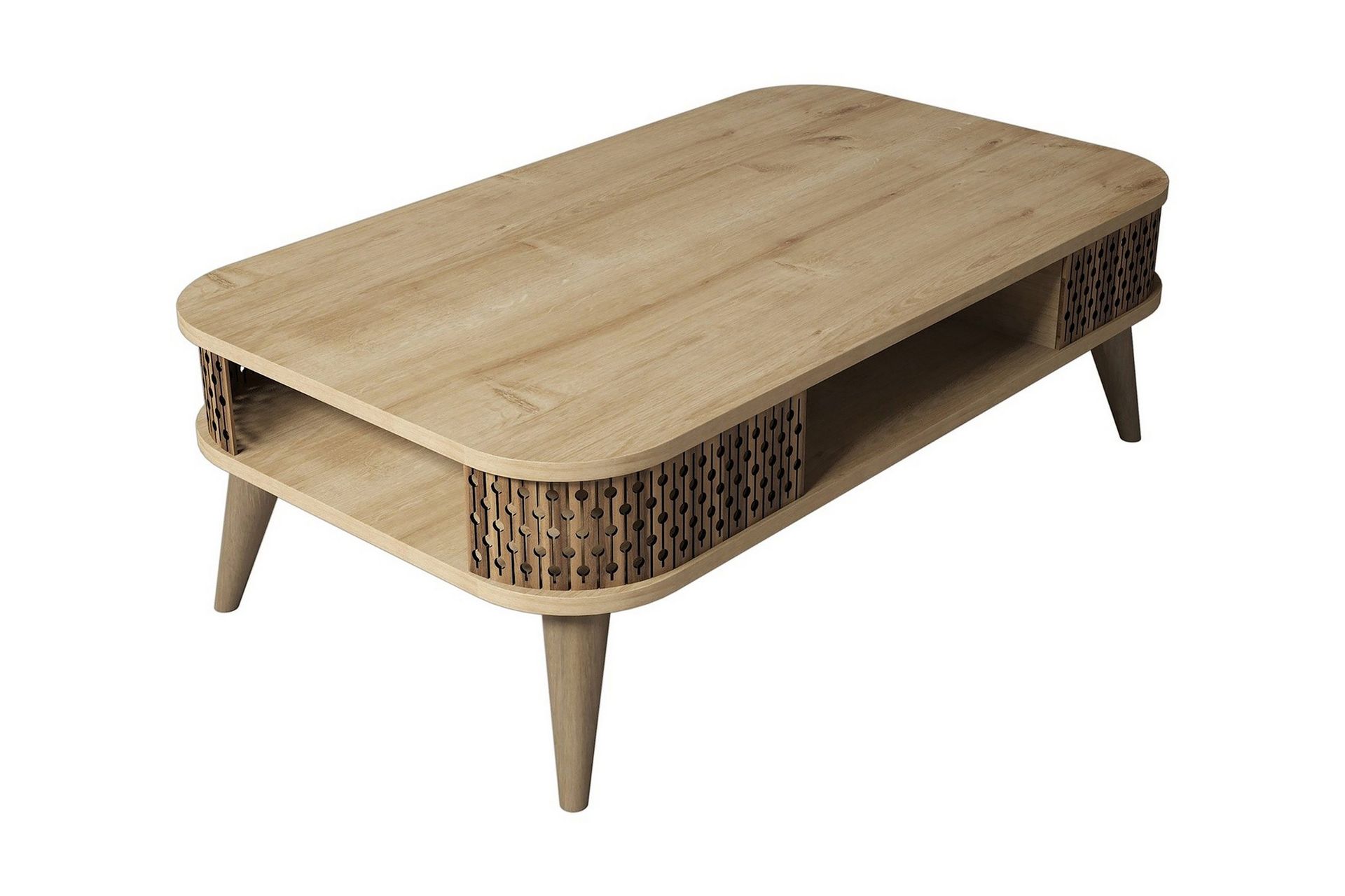 Hovdane Soffbord 105 cm med F&ouml;rvaring Hylla Runda H&ouml;rn - Ljusbrun