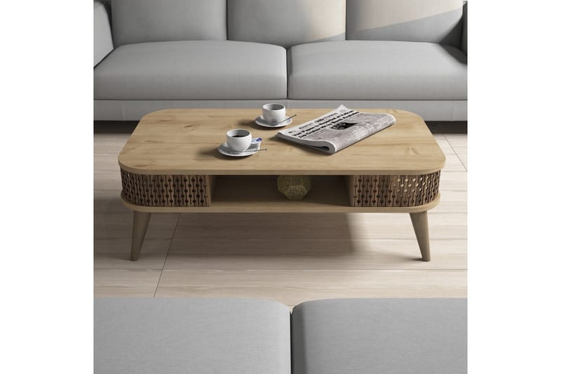 Hovdane Soffbord 105 cm med Förvaring Hylla Runda Hörn - Ljusbrun - Möbler - Vardagsrum - Soffbord & vardagsrumsbord - Soffbord