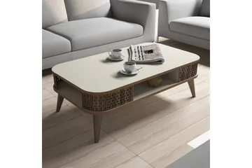 Hovdane Soffbord 105 cm med Förvaring Hylla Runda Hörn - Vit/Brun/Ek - Möbler - Vardagsrum - Soffbord & vardagsrumsbord - Soffbord
